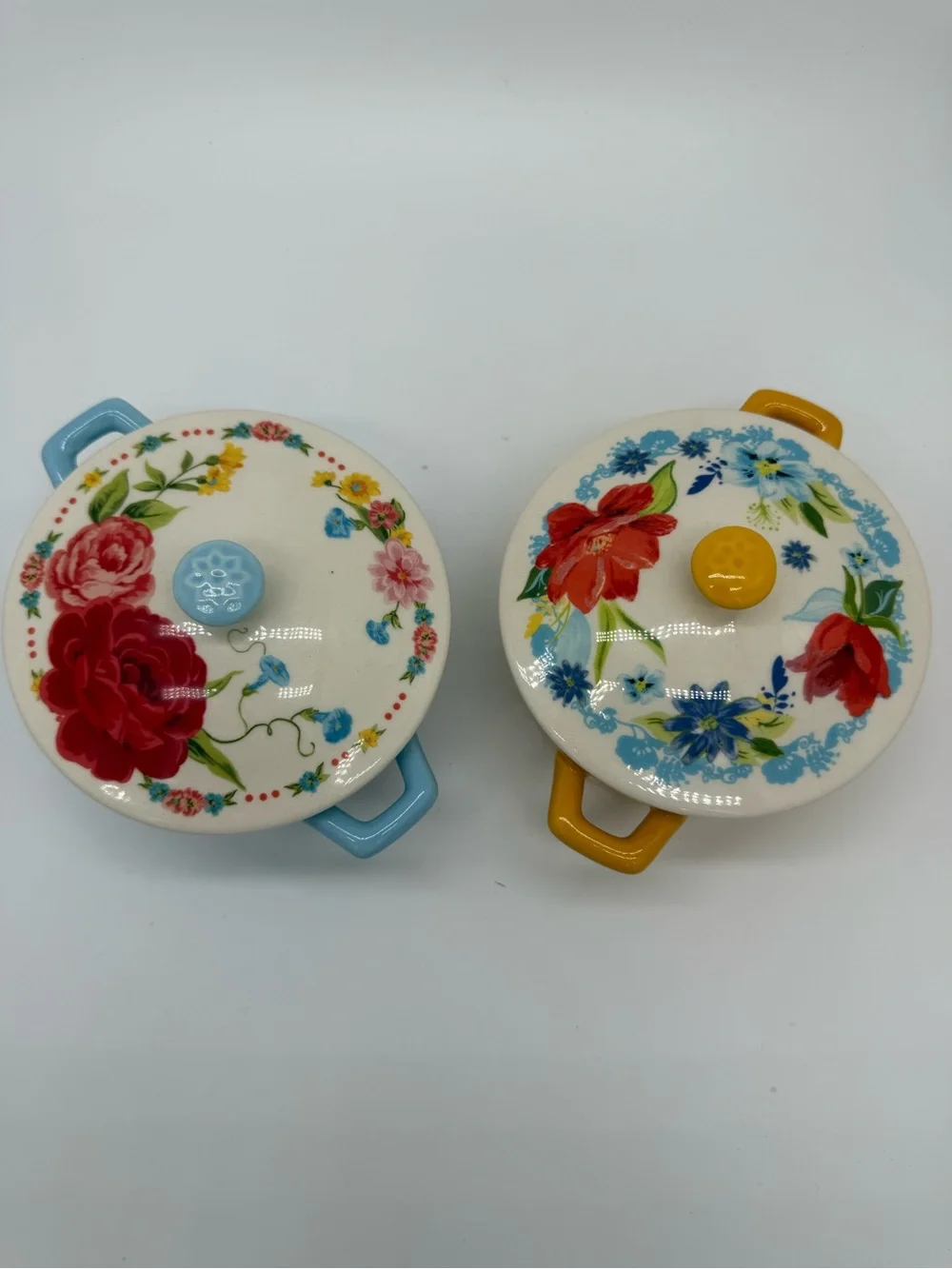 Pioneer Woman Mini Dutch Oven Set Floral Cottagecore Stoneware Pair